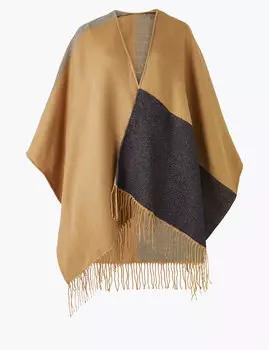 Широкий шарф колор блок с бахромой