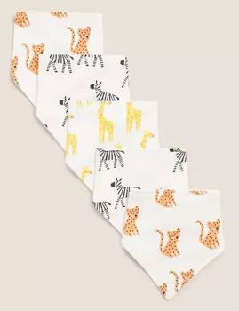 Слюнявчики из органического хлопка с животным принтом (5 шт)