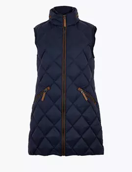 Стеганый удлиненный жилет перо и пух