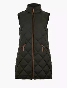 Стеганый удлиненный жилет перо и пух