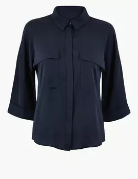 Свободная атласная рубашка с рукавами 3/4