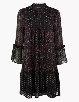 Свободное платье-мини в цветочек