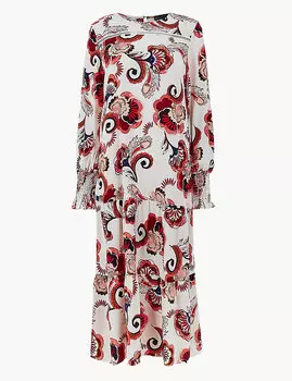 Свободное платье с манжетами и набивным рисунком