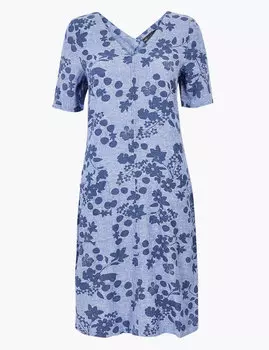 Свободное платье-шифт из льна с цветочным принтом