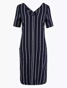 Свободное платье-шифт из льна в полоску