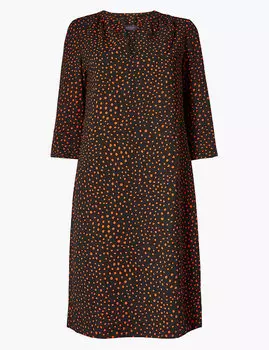 Свободное платье-шифт в горошек с рукавами 3/4