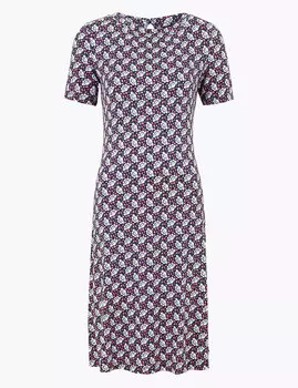 Свободное трикотажное платье до колен с цветочным принтом