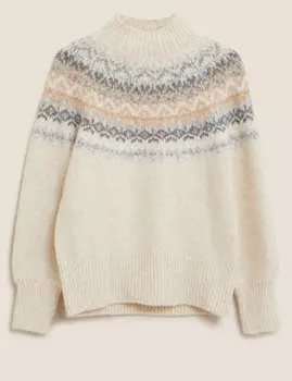 Свободный джемпер Fair Isle с воротником-стойкой
