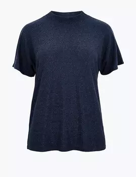 Свободный топ с короткими рукавами и высокой горловиной