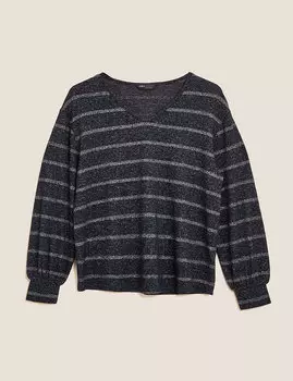 Свободный топ с v-образным вырезом в блестящую полоску