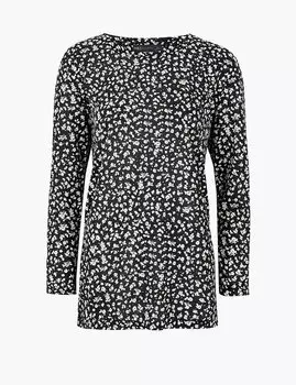 Свободный топ с животным принтом и длинными рукавами