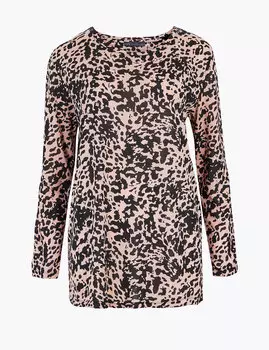 Свободный топ с животным принтом и длинными рукавами