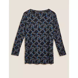 Свободный удлиненный топ с цветочным принтом и длинным рукавом, Marks&amp;Spencer