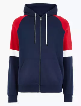 Толстовка с капюшоном колор-блок из чистого хлопка