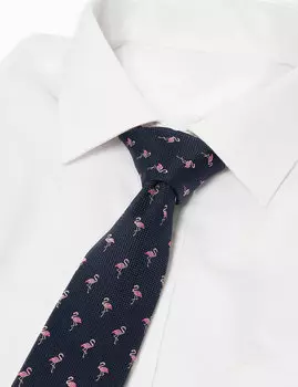 Тонкий галстук с изображением фламинго