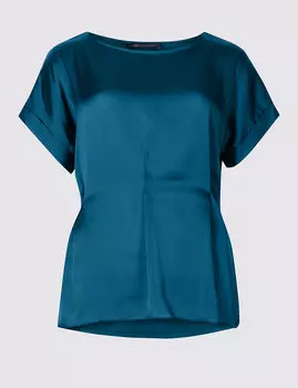 Топ атласный с круглым вырезом и коротким рукавом