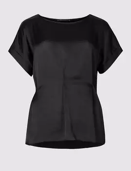 Топ атласный с круглым вырезом и коротким рукавом