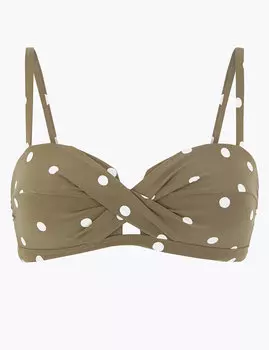 Топ бикини в стиле бандо с запахом и принтом в горошек