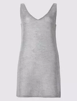 Топ хлопковый с V–образным вырезом и металлическим блеском