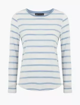 Лонгслив из льна с длинными рукавами в полоску