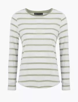 Лонгслив из льна с длинными рукавами в полоску