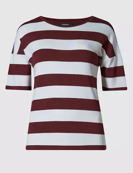 Топ из вискозы с коротким рукавом и блок-полосой