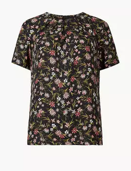 Топ навыпуск с короткими рукавами и цветочным принтом