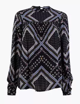 Топ навыпуск с кружевной вставкой и цветочным принтом