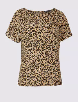 Топ навыпуск с леопардовым принтом и коротким рукавом