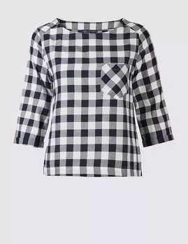 Топ навыпуск в клетку с рукавом 3/4