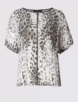 Топ навыпуск в стиле кимоно с принтом "Animal"