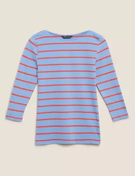 Топ по фигуре в полоску с горловиной слэш