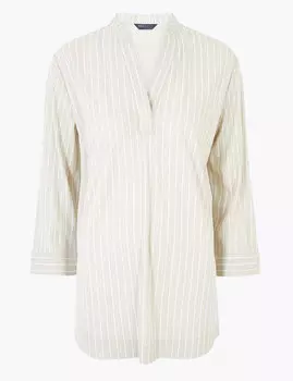 Топ Popover в полоску с длинным рукавом и V-образным вырезом