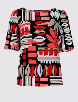 Топ с абстрактным принтом и квадратной горловиной