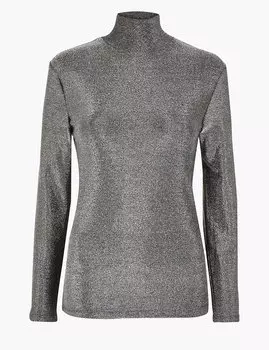 Топ с длинным рукавом и эффектом металлик