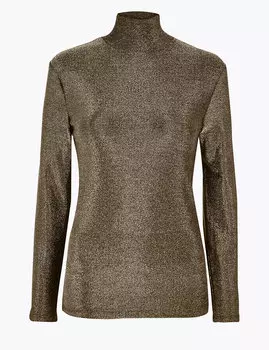 Топ с длинным рукавом и эффектом металлик