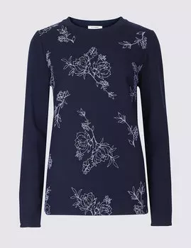Топ с длинным рукавом и цветочным прином