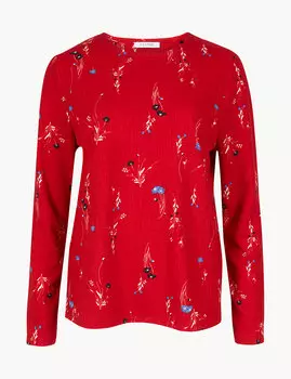 Топ с длинным рукавом и цветочным принтом