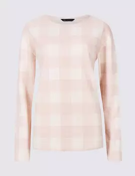 Топ с длинным рукавом и круглым вырезом, в клетку