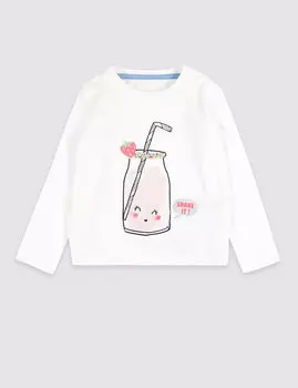 Топ с длинным рукавом с принтом Бокал для девочки