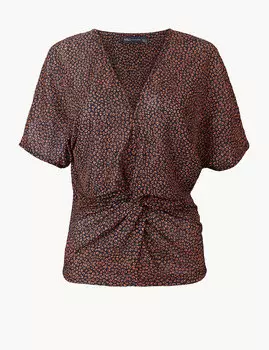 Топ с короткими рукавами и V-образным вырезом с принтом животных