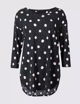 Топ с круглым вырезом и рукавом 3/4, в горошек