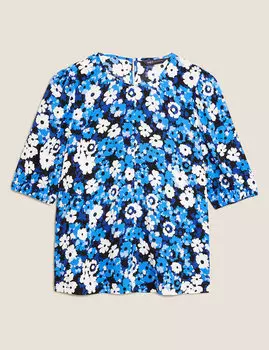 Топ с объемными рукавами и круглым вырезом