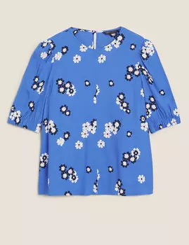 Топ с объемными рукавами и круглым вырезом