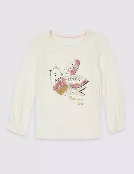 Топ с принтом Птица для девочки 3 мес - 7 лет