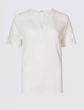Топ с вырезом и короткими кружевными рукавами, цвет айвори