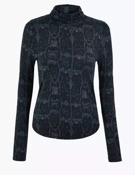 Топ с высокой горловиной и анималистическим принтом