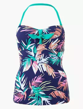 Топ-танкини в стиле бандо с пальмовым принтом