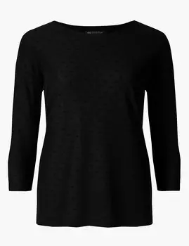 Топ текстурированный с круглым вырезом и рукавом 3/4