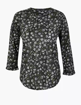 Топ в цветочек с длинным рукавом
